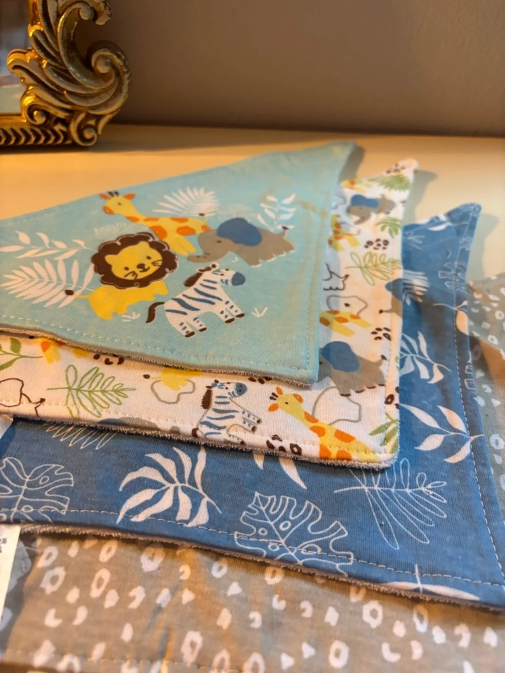 Kids Animal Print Bandana Bibs - Blue & Multicolor